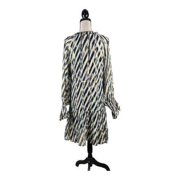 Figue Bohemian Rhapsody Kaia Metallic Zebra Stripe Puff Sleeve Silk Dress - Picture 4 of 5